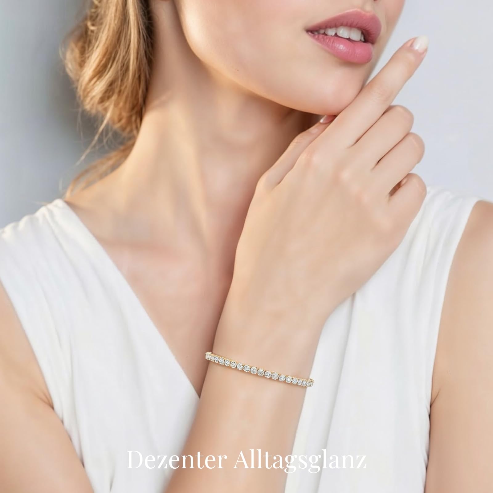 LOVE&LOVE Moissanit Tennisarmband Damen 925 Silber | 3mm/4mm D-Farbe VVS1 Rundschliff, Rhodiniert/18K vergoldet, verstellbar, Zertifikatskarte, Geschenk Frau