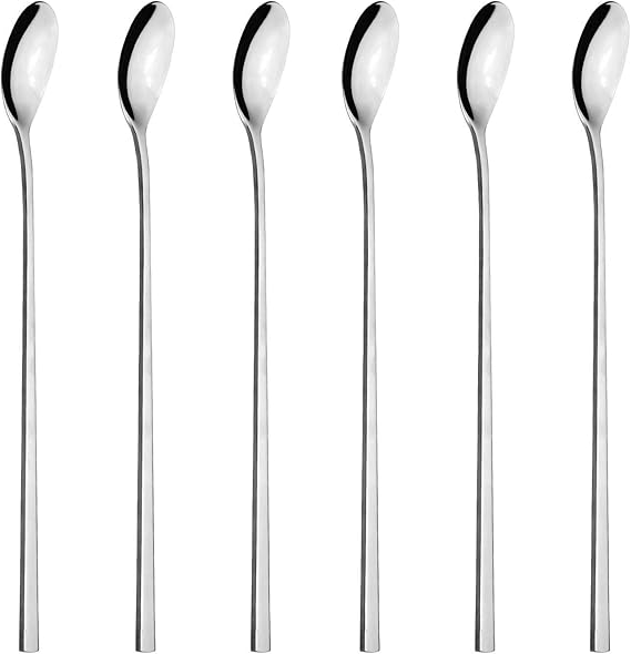 Set Di 6 Cucchiai Lunghi AOOSY In Acciaio Inox - Perfetti Per Mescolare Gelato, Caffè Freddo, Tè E Cocktail - Foto 13