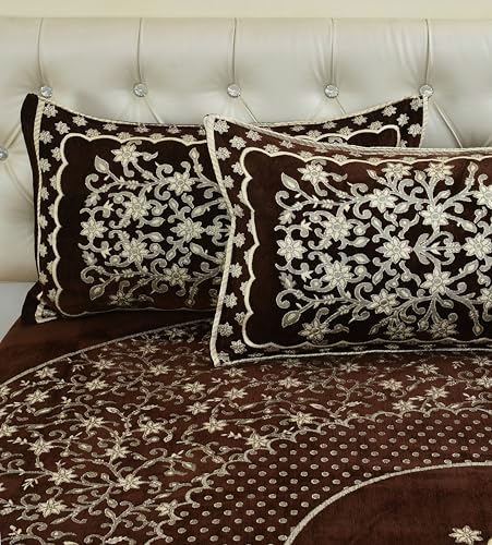 Image of Luxury Velvet Bedsheet - King Size Luxury Bed Sheet - Ultra Soft, Cozy & Warm Bedding for Bedroom - Hypoallergenic & Elegant Velvet Texture (Crystal 01 Coffee 100X100, Velvet Bedsheet)