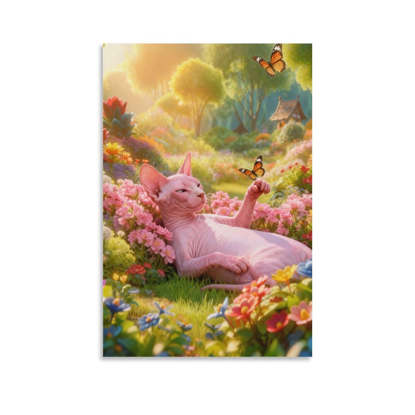 Emyxpaqm Unframe-Style-3 Sphynx Cat Canvas Wall Art Flower Bush Canvas Painting Modern For Living Room Home Office Decorations Gift 20X30inch(50X75cm)