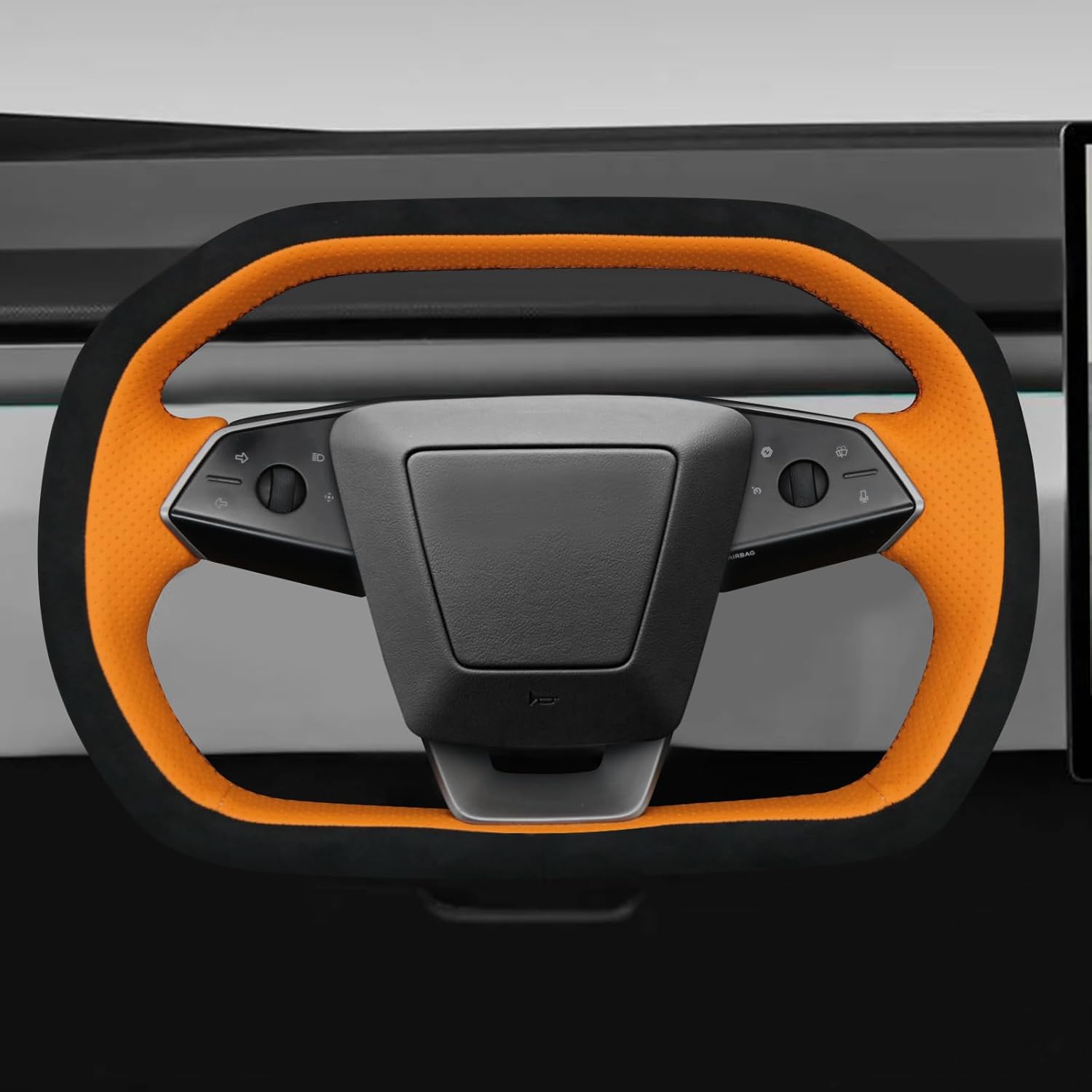 MEWANT Steering Wheel Cover Fit for Tesla Cybertruck 2023 2024 2025 Accessories of Genuine Leather & Suede Steering Wheel Wrap