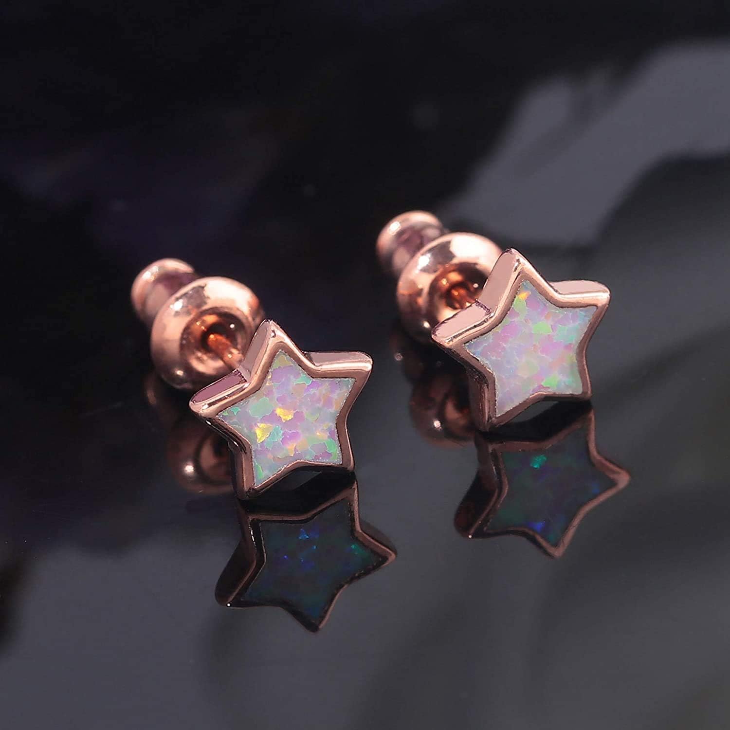 CiNily Womens Star Moon Earrings for Girls Gold Plated Cute Opal Stud Earrings/Hoop Dangle Earrings Hypoallergenic Jewelry Gift Men/Boys Earrings - Image 4