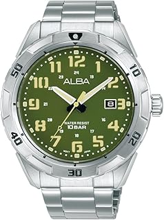 ساعة اكتيف بسوار ستانلس ستيل ومينا أخضر كاكي للرجال من البا، موديل AS9R79X