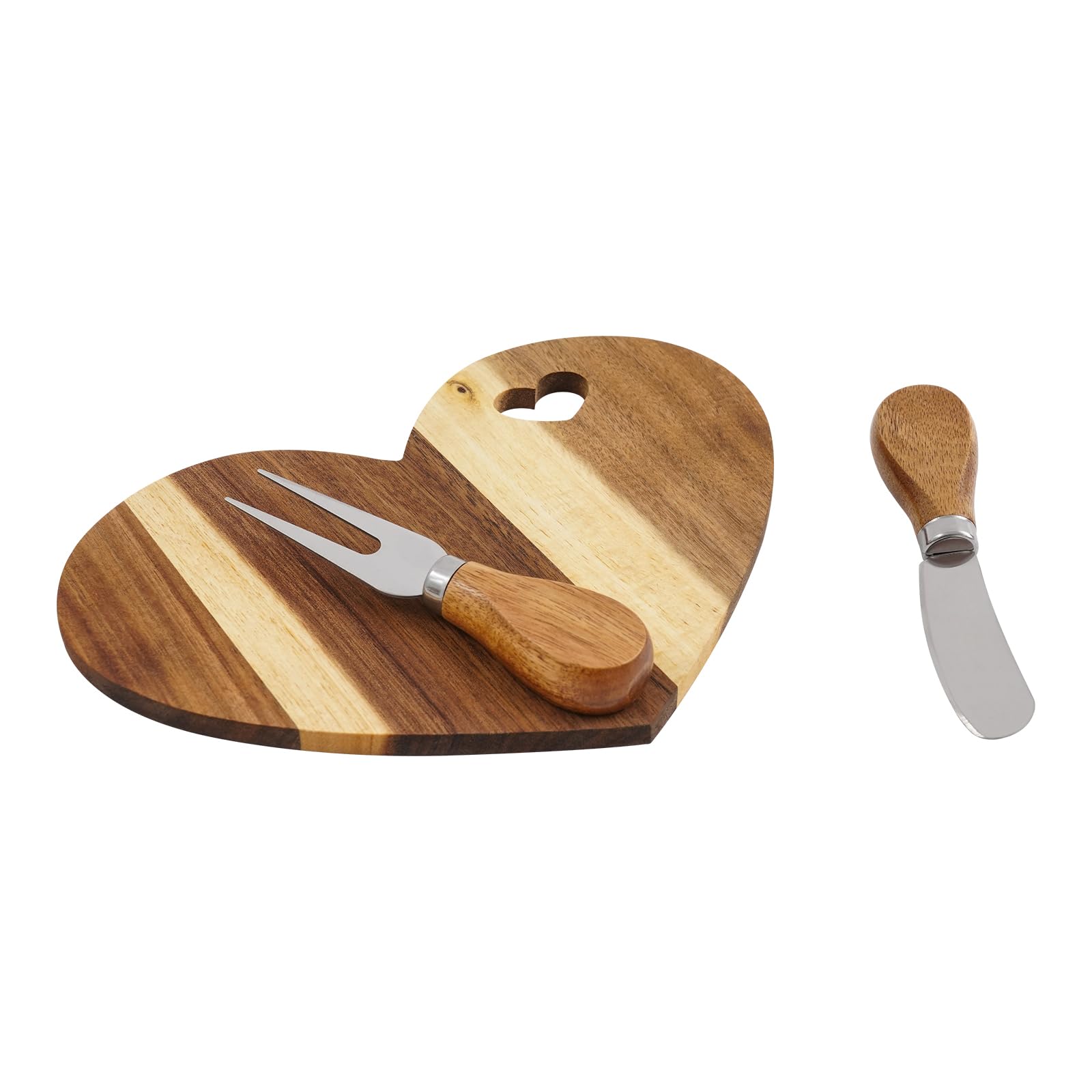 Set di 18 tavole da formaggio in legno di acacia, con coltello in acciaio inox, design a forma di cuore, per formaggio, salumi, regalo, 21 x 15 cm, legno naturale