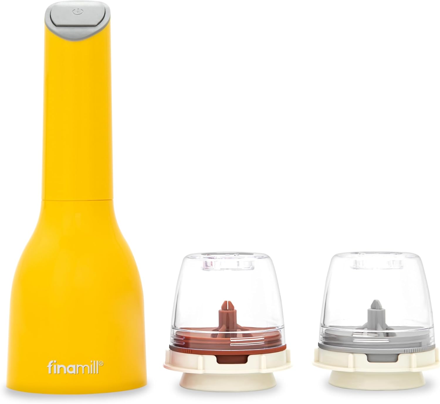 FinaMill Classic Battery Spice Mill - Award-Winning Battery Operated Salt and Pepper Grinder Set, 2 Interchangeable Spice Pods, Adjustable Coarseness, Ceramic Grinding Elements, LED Light (Canary)