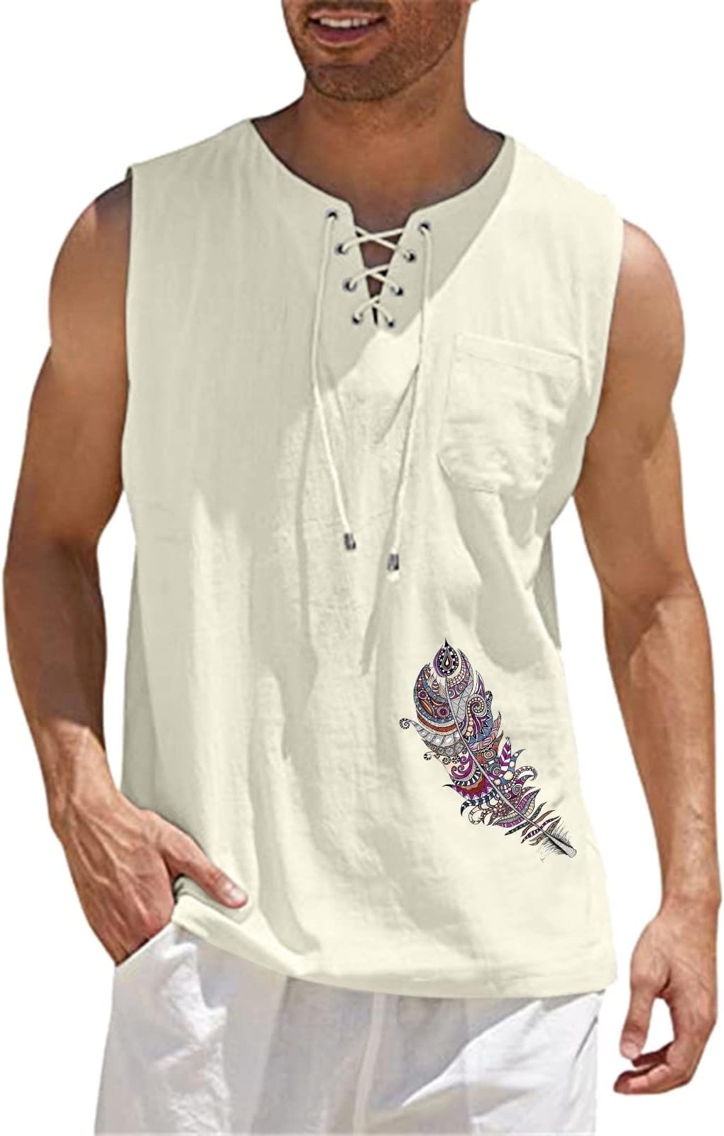 Softball Undershirt Men's Spring And Summer Tops Casual Sports Sleeveless Top Cotton Linen Vest Painting Fitness