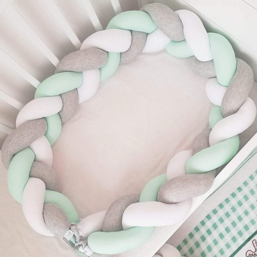 SKEIDO 2M Length Baby Braided Crib Bumpers Knot Pillow Cushion,Nursery Bed Set Room Dector Baby Crib Protector Bed Backrest
