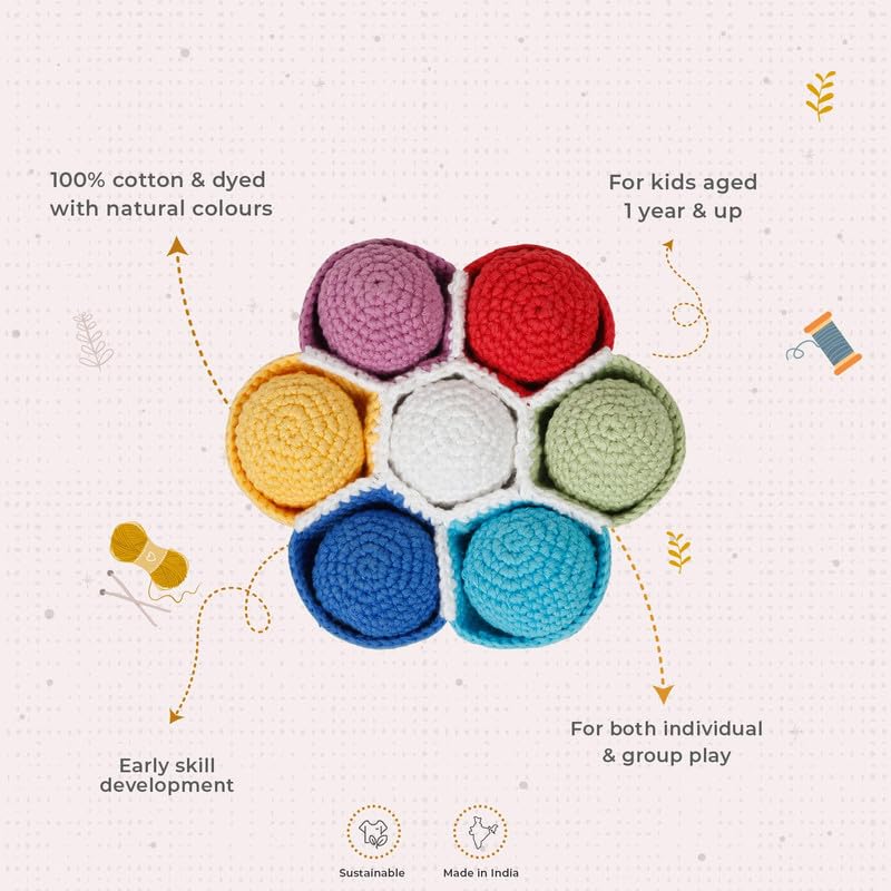 Image of LITTLE GINNIE Crochet Rattle Balls for Color Sorting, Sequencing & Fine Motor Skills | Montessori Learning Toys for Preschool Kids | Nesting Ball Set for Babies & Toddlers