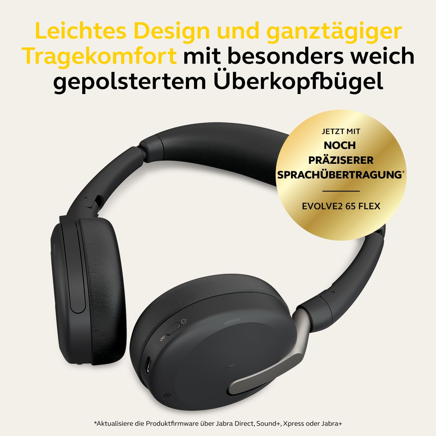 Jabra Evolve2 65 Flex - Stereo-Bluetooth-Headset mit Wireless-Charging-Pad, geräuschunterdrückender Jabra ClearVoice Technologie und hybrider ANC - für MS Teams zertifiziert - Schwarz