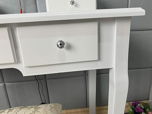 Miniatura 6 de Moderno escritorio de tocador con espejo ovalado y taburete, tocador de maquillaje de madera, 3 modos de iluminación, 5 cajones grandes, ideal para