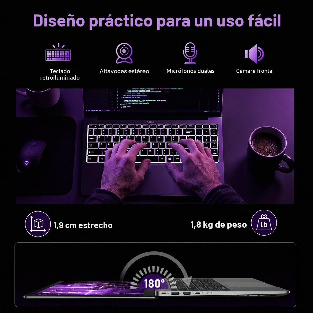 FUNYET Gaming Ordenador Portátil R7 5825U (hasta 4,5 GHz) Laptop 16 Pulgadas RAM 16 GB SSD 1 TB Teclado Retroiluminado Win11 Notebook, 4500 mAh, WiFi 6, HDMI, USB 3.2, BT 5.2, Huellas Digitales
