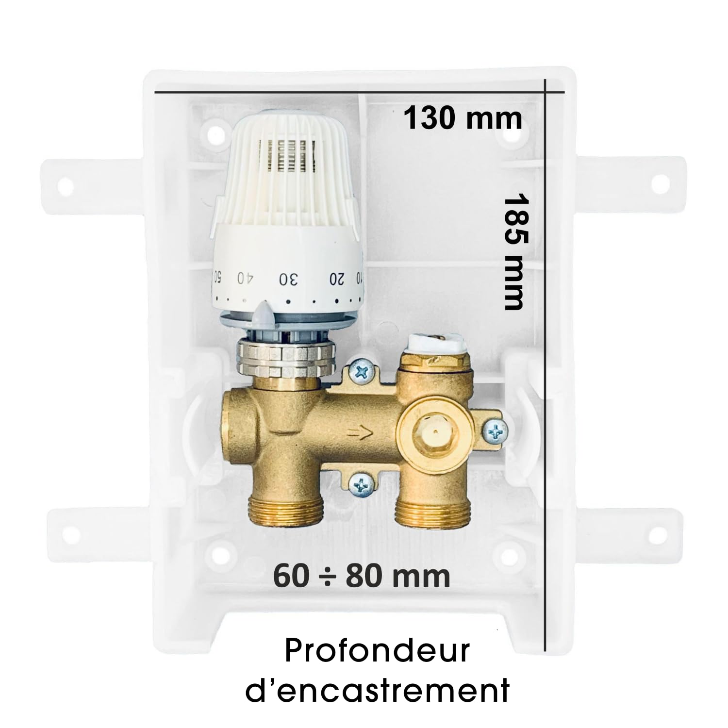 Vanne RTL 3/4" - Système de Chauffage au Sol - Tête Thermostatique Angulaire - en Laiton - H1070 - Blanc