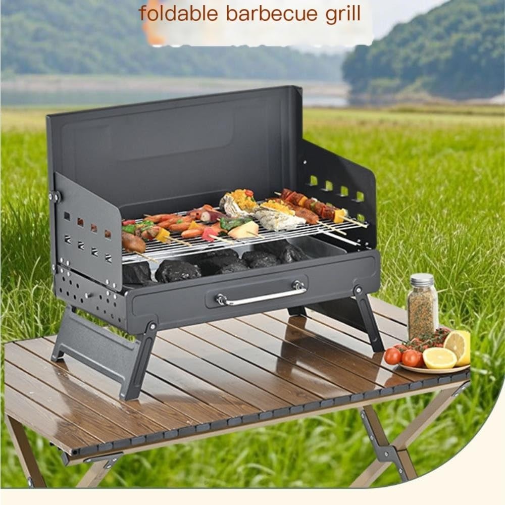 Parrilla portátil de carbón para barbacoa, estilo maleta plegable para acampar al aire libre y uso doméstico, compacta y ligera para un fácil transporte, perfecta para picnics y portón trasero