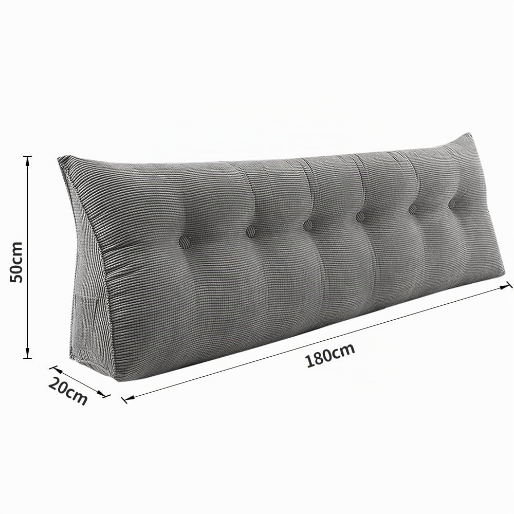 Cousín de Lectura para Cama o Sofá Triangular Cousín de Respaldo para Sofá Cousín de Cabecera para Bebé Funda Desmontable Rellenada para Mayor Confort - 180 * 50 * 20 cm - Un Gris