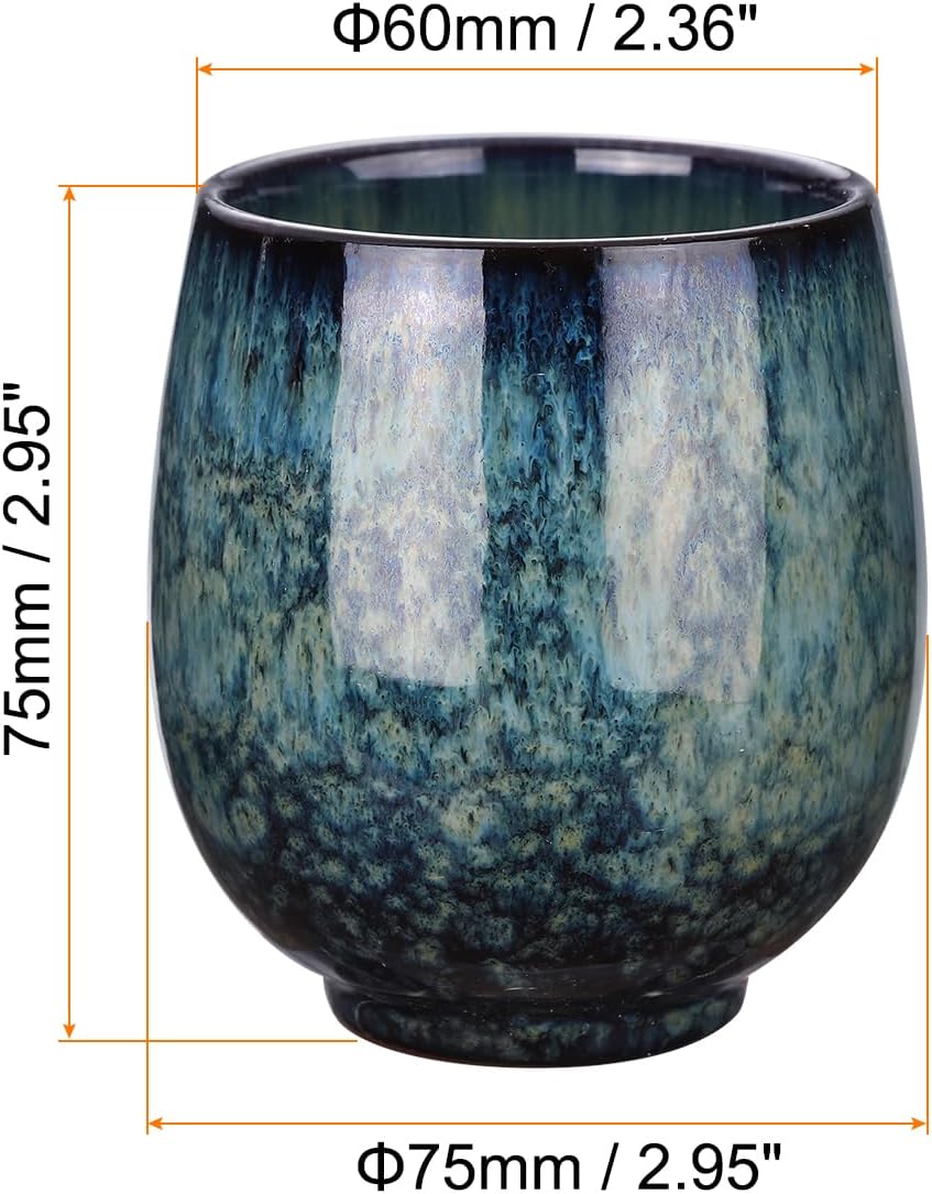HARFINGTON Chinese Ceramic Teacups 5.41oz Traditional Gong Fu Tea Set Japanese No Handle Small Tea Cup for Mate Tea Coffee Wine Drinks, Sapphire Blue