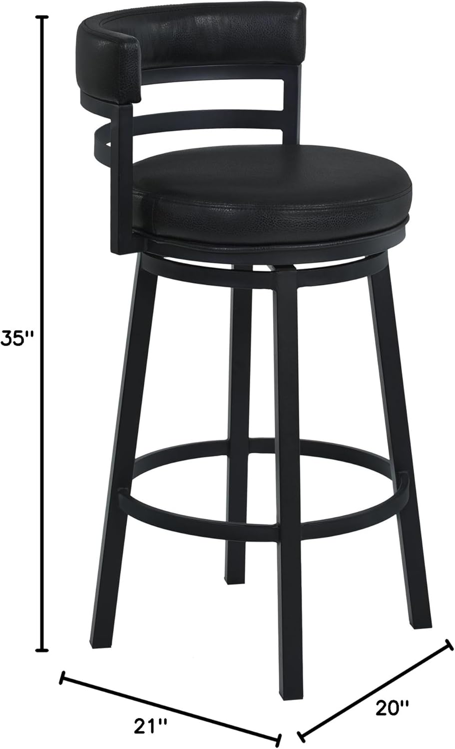 Armen Living Titana 26" Counter Height Metal Swivel Barstool in Ford Black Faux Leather and Black Finish