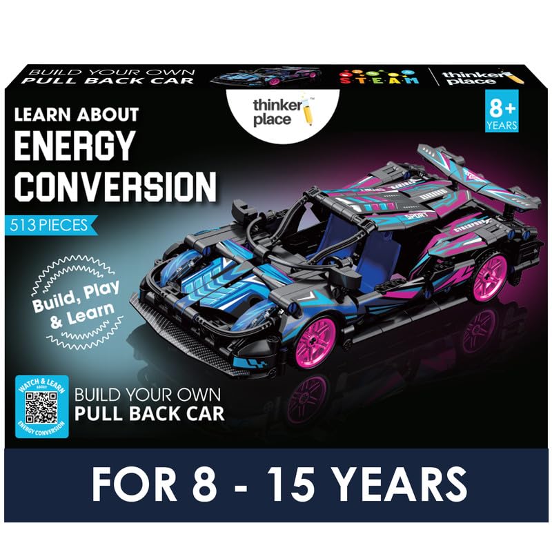 Image of 1:18 DIY Blocks Pull-Back Car - Pink & Black | Big Pull Back Cars | STEM Learning: Learn About Energy Conversion | Educational Toy for Kids 8+