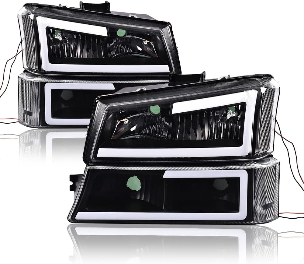 Photo 1 of G-PLUS LED DRL Headlights, Compatible with 2003 2004 2005 2006 Chevy Avalanche 1500 2500 Bumper Headlamp, Clear lens Black Housing Clear Reflector C LED Style Clear lens Black Housing Clear Reflector