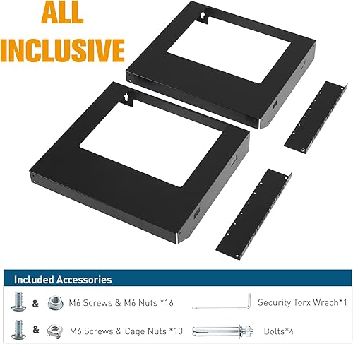 Miniatura 6 de 6U Montaje en Pared Rack Marco Abierto 19 Pulgadas Equipo de Servidor Gabinete de Red 18 pulgadas Profundidad Negro por Tedgetal