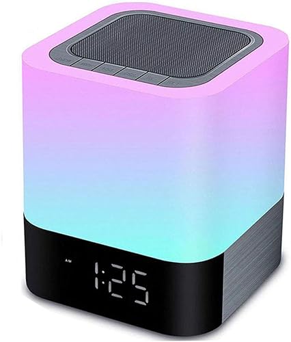 Altavoz Bluetooth con luces nocturnas, reloj despertador inalámbrico Bluetooth, lámpara de noche con sensor táctil, luces nocturnas que cambian de