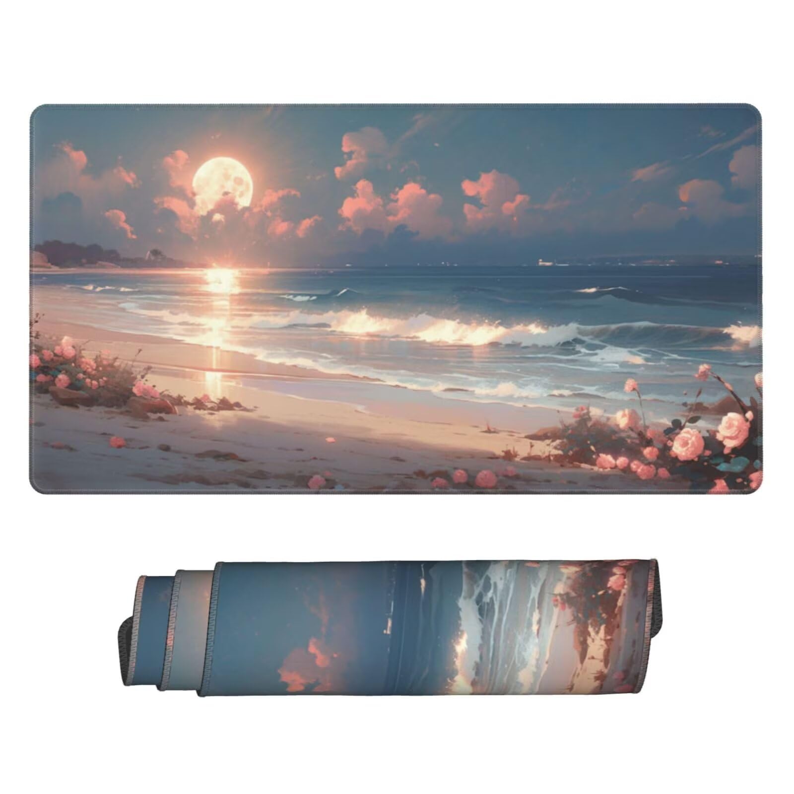 Gaming Mauspad XXL 1200x600x3mm Mousepad Verlängertes Groß Mauspad Schreibtischauflage,Genähte Kanten rutschfeste Gummibasis,Verbessert Präzision Geschwindigkeit Office Sonnenaufgang Blumen L-5632