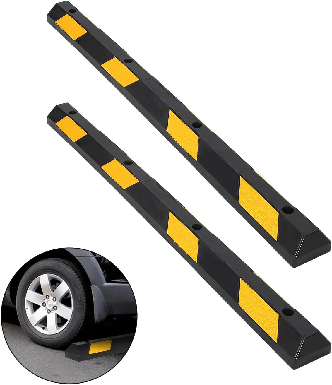 10 Pack 72 Inch Parking Stopper for Garage, Heavy Duty Rubber Parking Curb, 55000 Lb Capacity with 8 Reflective Strips, for Driveways & Commercial Lots