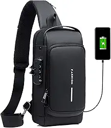 Homesen Mochila masculina com cadeado à prova d'água anti-roubo bolsa com porta de carregamento USB bolsa de ombro mochila transversal