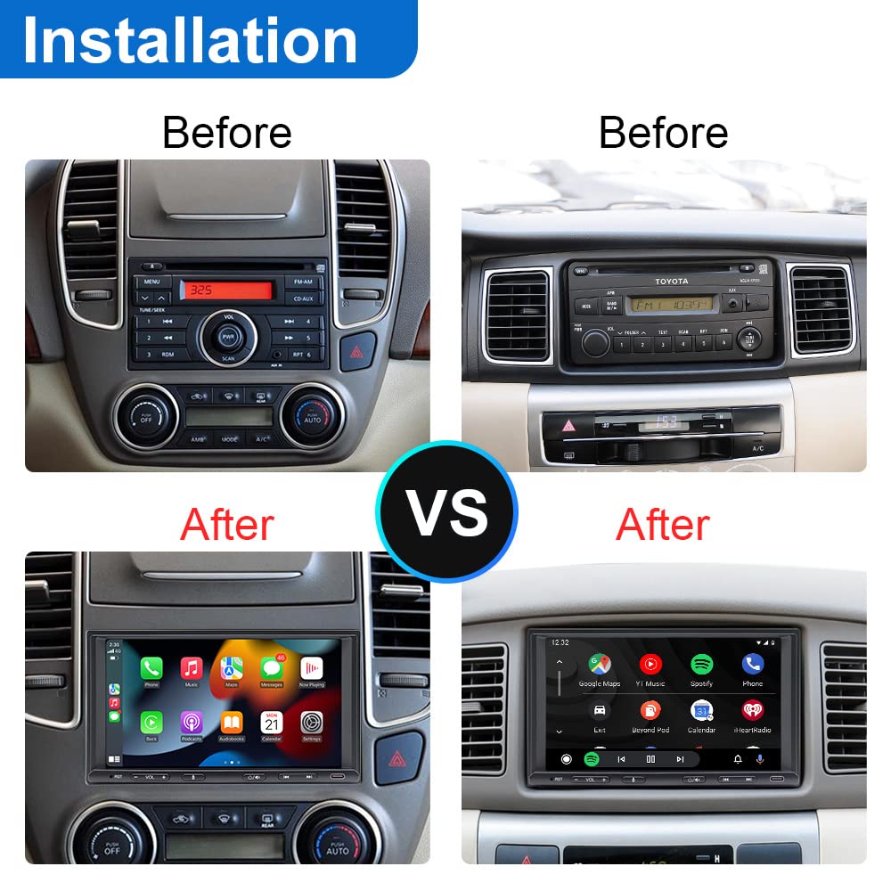 Autoradio 2 Din con Wireless Carplay & Android Auto 7 Pollici Touchscreen Stereo Auto Radio DAB, Bluetooth