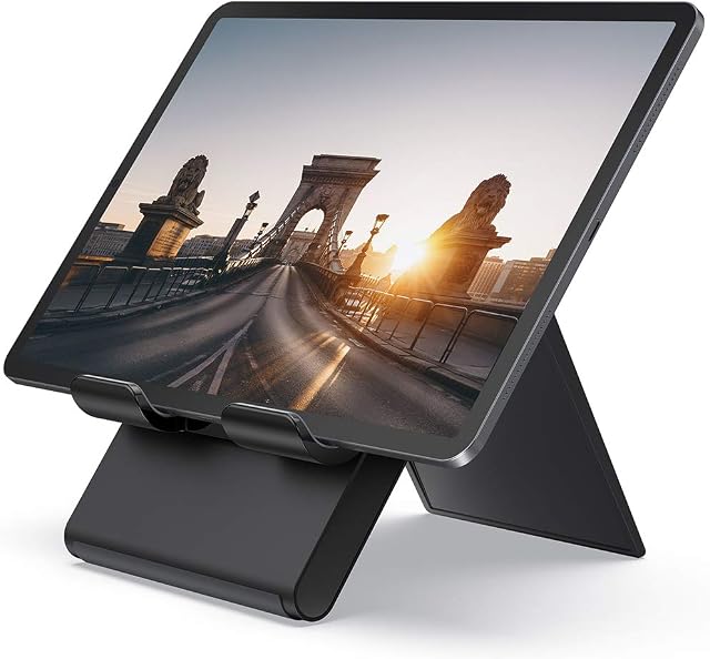 Lamicall Tablet Stand, Adjustable Tablet Holder - Foldable Desktop Stand Dock Compatible with New iPad 2022 Pro 9.7, 10.5, 11, 12.9, iPad Air mini 2 3 4 5 6, Switch, Samsung Tab, other Tablets -Black
