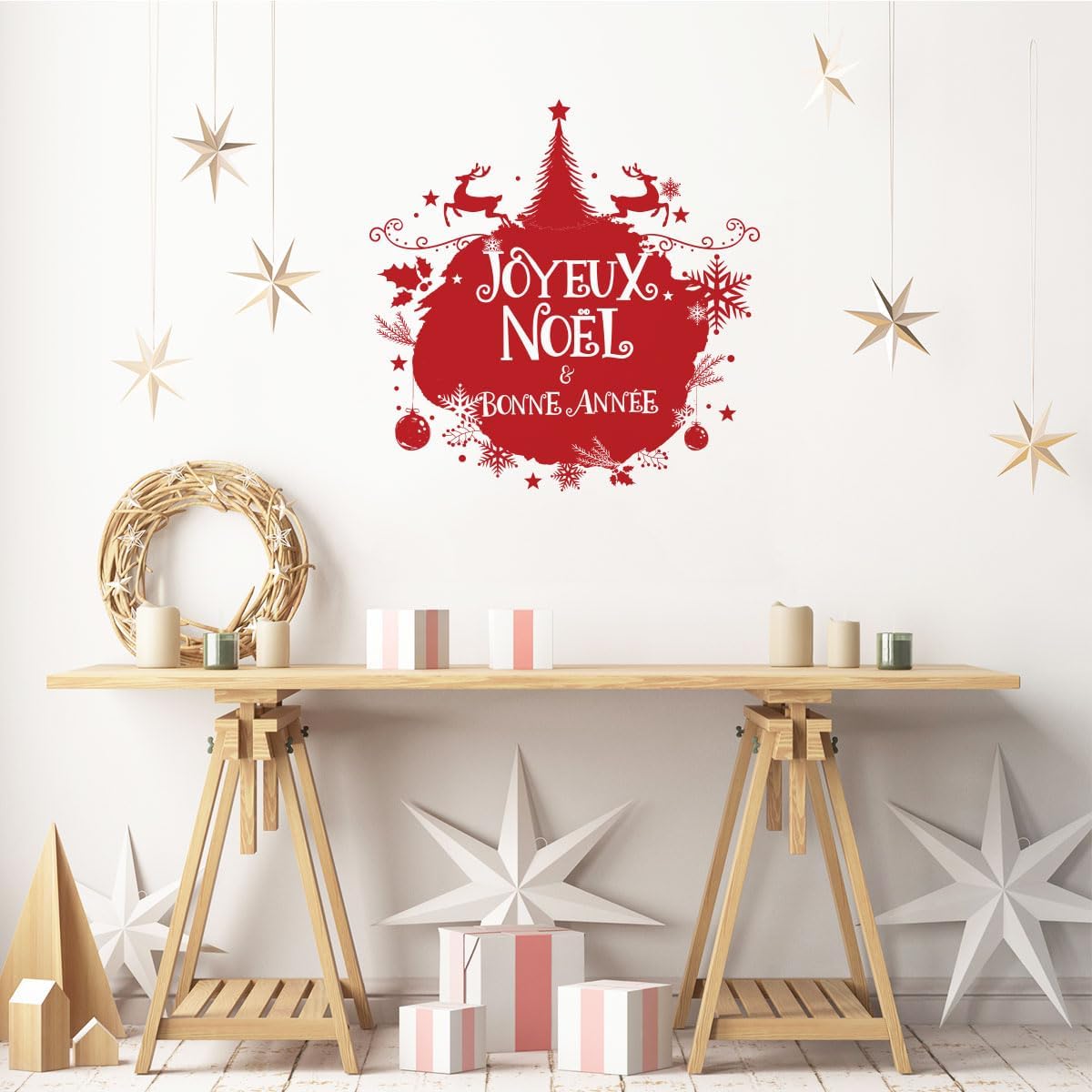 Christmas Merry Christmas Stickers Adhesive Stickers Christmas Decoration Parties for Bedroom and Living Room Christmas Bauble Merry Christmas and Happy New Year – H90 x L90 cm