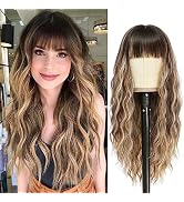 Verna Brown Mix Blonde Wig with Bangs, 26 Inch Long Brown Blonde Wigs for Women, Natural Looking ...
