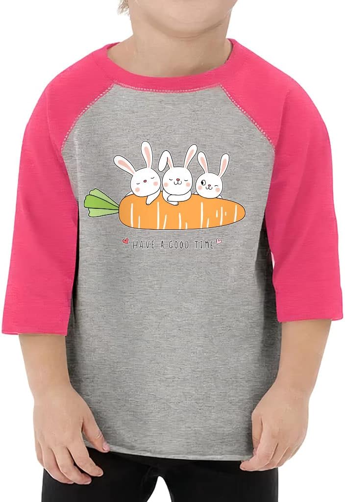Have a Good Time Toddler Baseball T-Shirt - Cute White Rabbit 3/4 Sleeve T-Shirt - Cartoon Carrot Kids' Baseball Tee