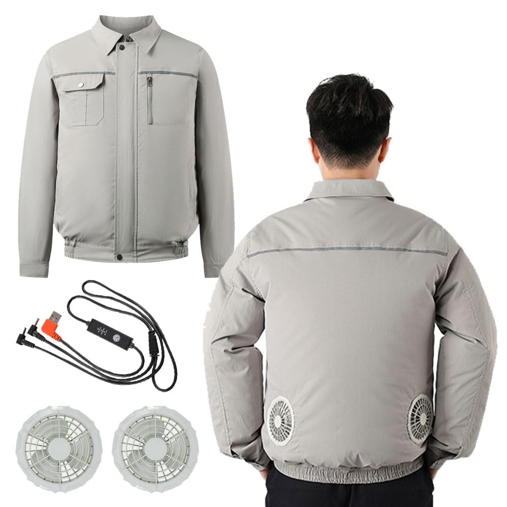 Kurtka z wentylatorem, Klimatyzowana kurtka robocza wielokolorowa wiele rozmiarów 4 szt. Bez baterii(Gray,XL)