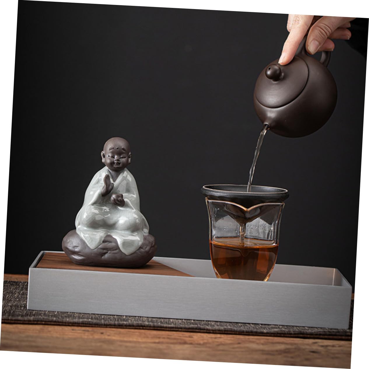 Cabilock Filtro per Tè Multifunzionale e Staccabile Sculture Buddha in Ceramica Nero Set 1 per Decorazioni Casa e Cerimonia del Tè