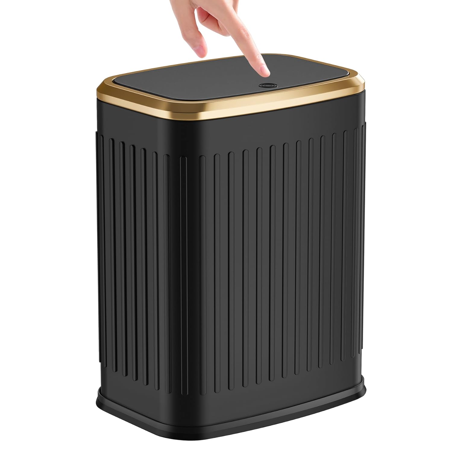 TIPGO Bathroom Trash Can with Lid, 2.1 Gallon / 8 Liter Small Garbage Can, Press Top Bin, Stainless Steel Wastebasket with Pop-Up Lid for Bedroom, Living Room, Office (Black)