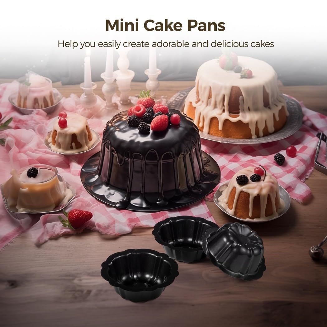 Mini-Kuchenformen, antihaftbeschichtet, Karbonstahl, geriffelt, Blumenform, runde Kugelhopfpf-Pfannen zum Backen von Cupcakes, Muffins, Brownies und Puddings, 16 Stück
