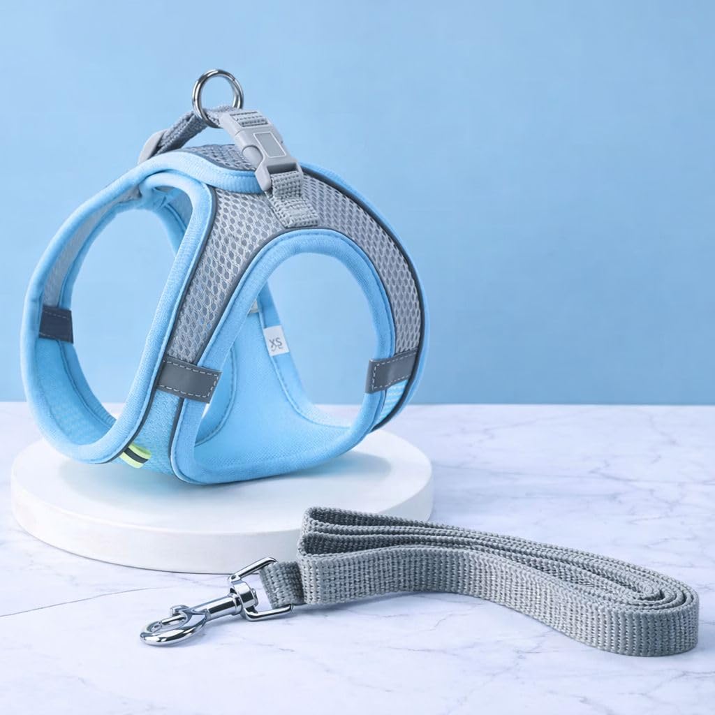 PetUuzzy Dog Harness Vest with Neck Release Buckle- No Pull Pet Harness with 2 Leash Clips-Adujstable Soft Padded Breathable-Reflective No-Choke with Easy Control for Training (Blue, Large)