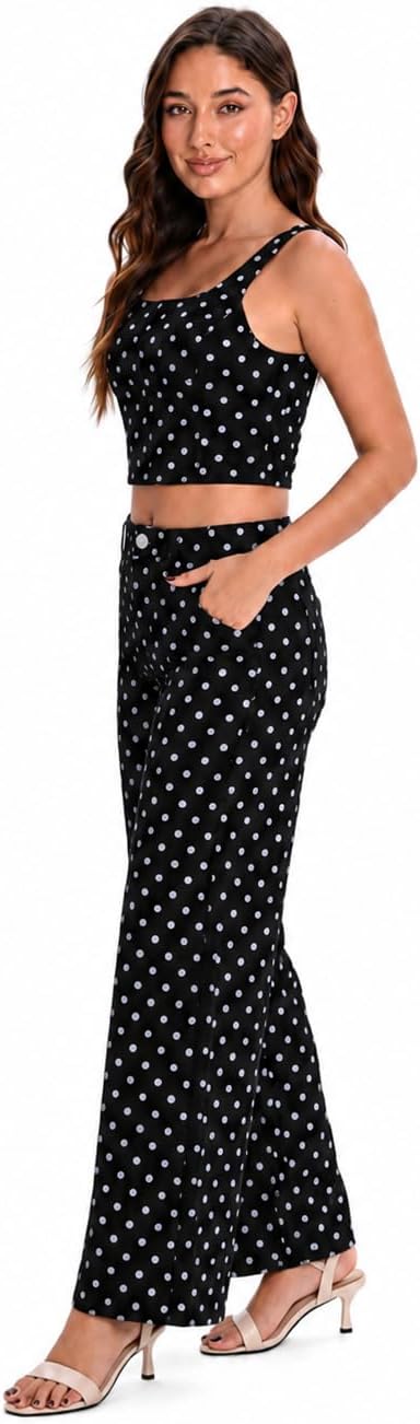 Women's Polka Dot 2 Piece Set Crop Tank Top Wide Leg Pants image 2