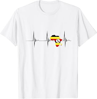 Uganda Map Heartbeat EKG Pulse Ugandan Flag Ugandan Pride T-Shirt