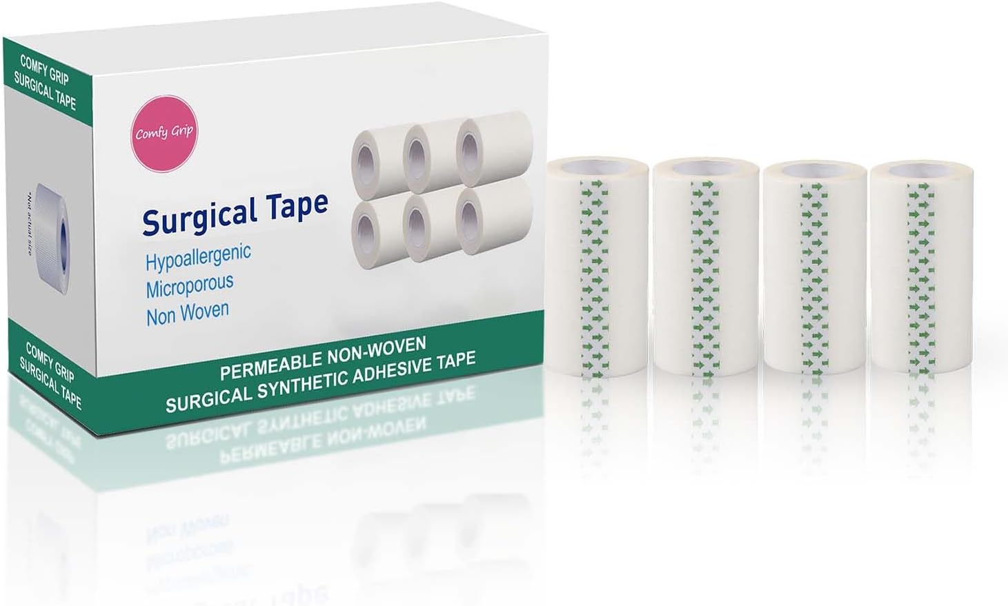 Comfy Grip Transparent Surgical Paper Tape Waterproof, Medical Tape for Skin, Dressings and Face First Aid Bandage Tape for Sensitive Skin (3 Inch 4 Rolls)