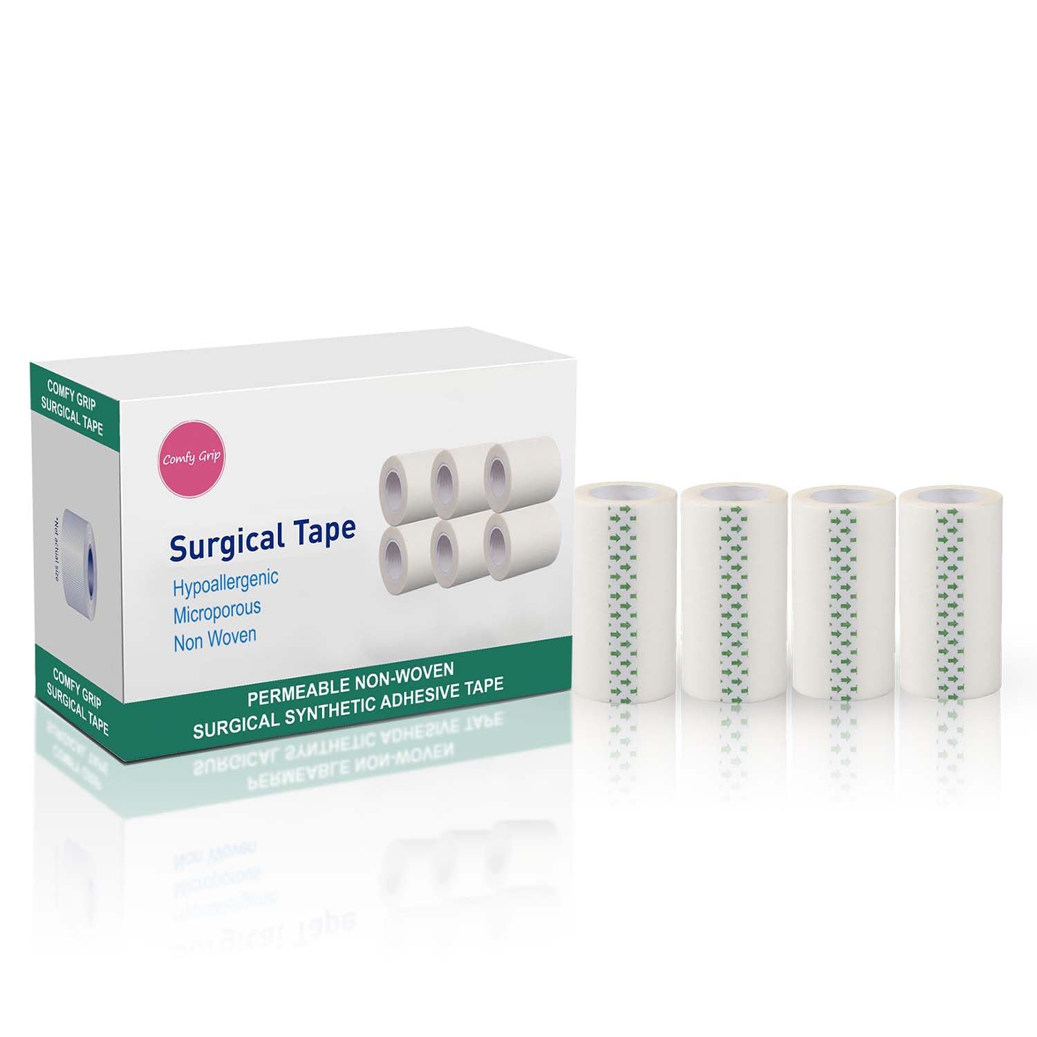 Comfy Grip Transparent Surgical Paper Tape Waterproof, Medical Tape for Skin, Dressings and Face First Aid Bandage Tape for Sensitive Skin (3 Inch 4 Rolls)