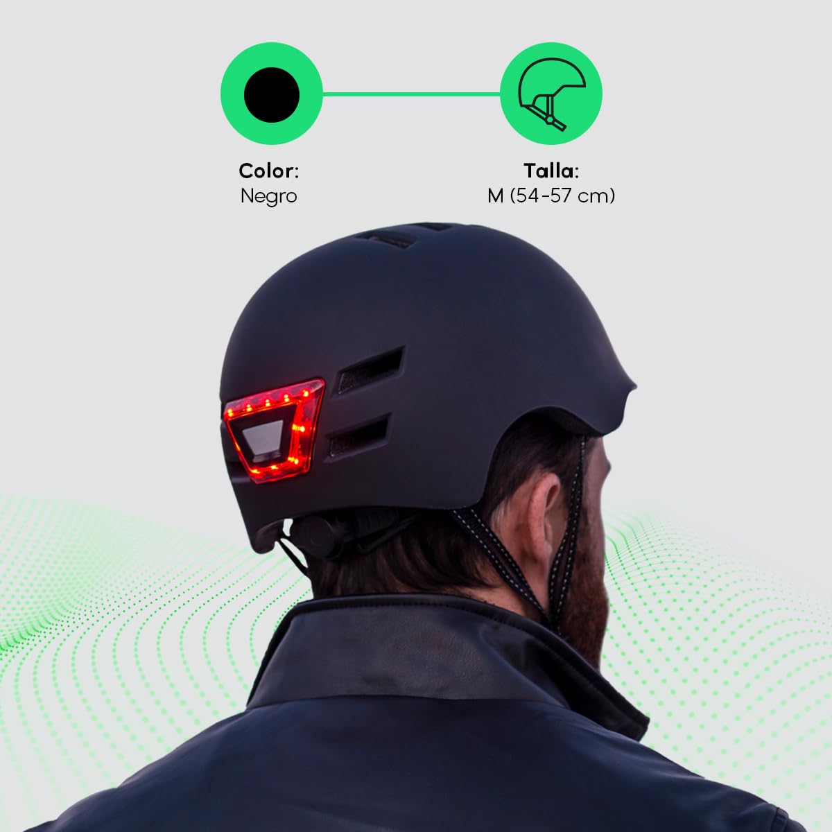 Youin Casco Homologado con luces led frontal y trasera, ajustable, talla M, negro — view 5