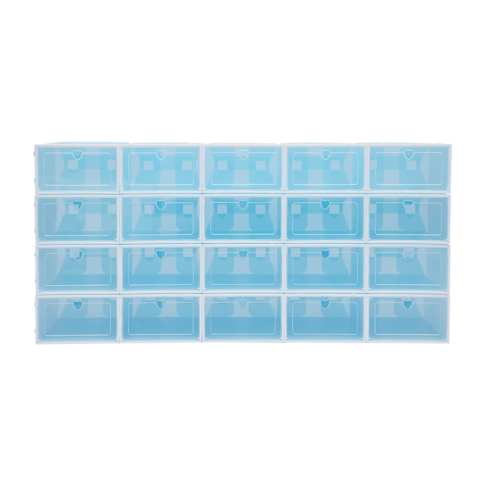 20 scatole trasparenti per scarpe blu, in plastica, impilabili, per uomini e donne, facili da montare, salvaspazio, 33 x 23 x 14 cm