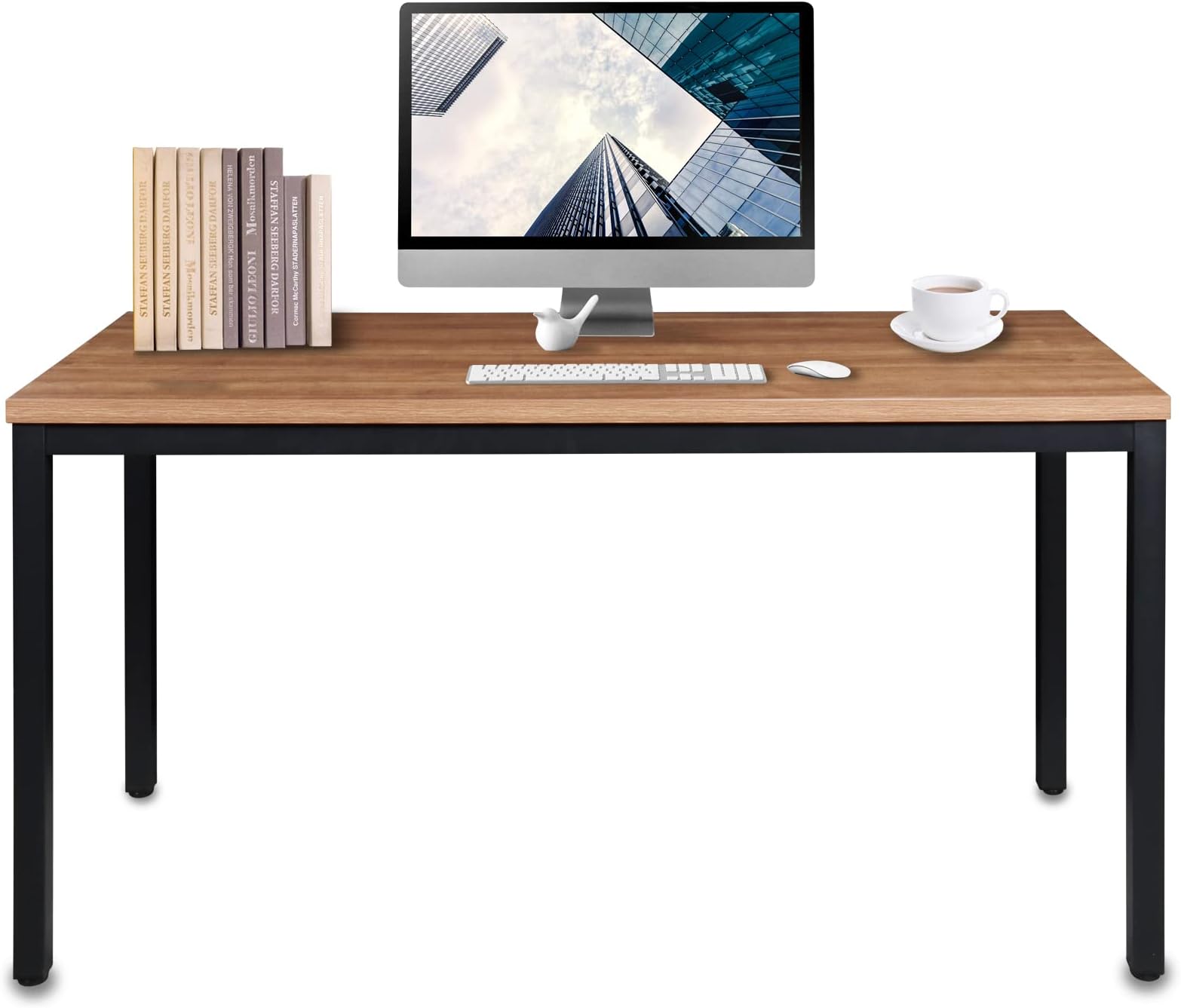BoardestComputer Table 24x55 Inch DiningTable Computer Desk,Home Office Desk, Gaming Writing Work from Home Study Table, Sturdy Metal Frame, Modern Simple，Walnut and Black(24x55 Inches)