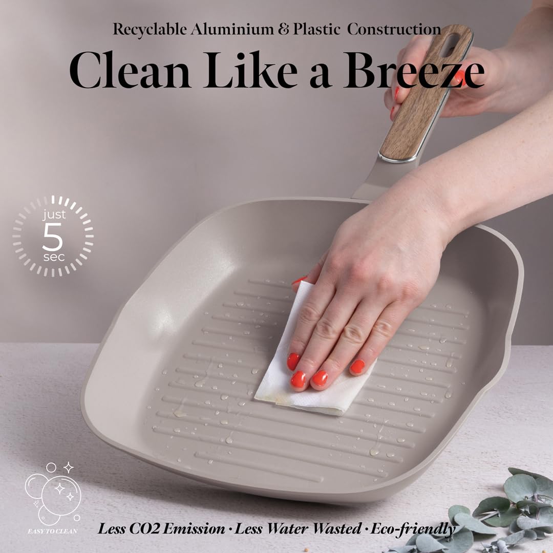 Berlinger Haus Juego de Sartenes Antiadherentes 3 Piezas, Fabricadas en Aluminio Forjado para Cocinas de Inducción, con Mango Ergonómico, Libres de PFOA, Colección Nórdica Taupe