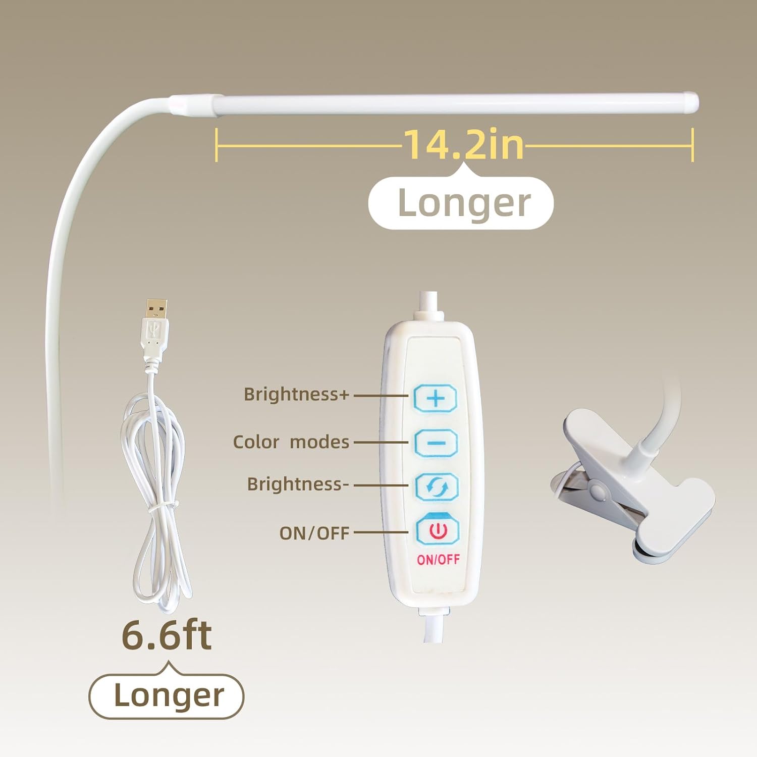 Desk Lamp with Clamp, Long Flexible Arm Clip on Lamp for Kids Reading in Bed, Easel, Make Up, Sewing Craft, Nail Tech Lamp, 3 Color Modes & 10 Brightness Levels