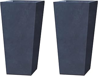 Kante 24.4 Inch Tall Tapered Concrete Planter (Set of 2), Modern Style L...