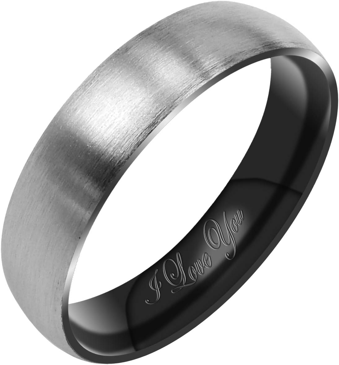 Everstone Women's Matte & Brushed 3MM & 5MM & 7MM Dome Promise Ring Wedding Bands Titanium Ring Color: Black & Silver Engraved I Love You