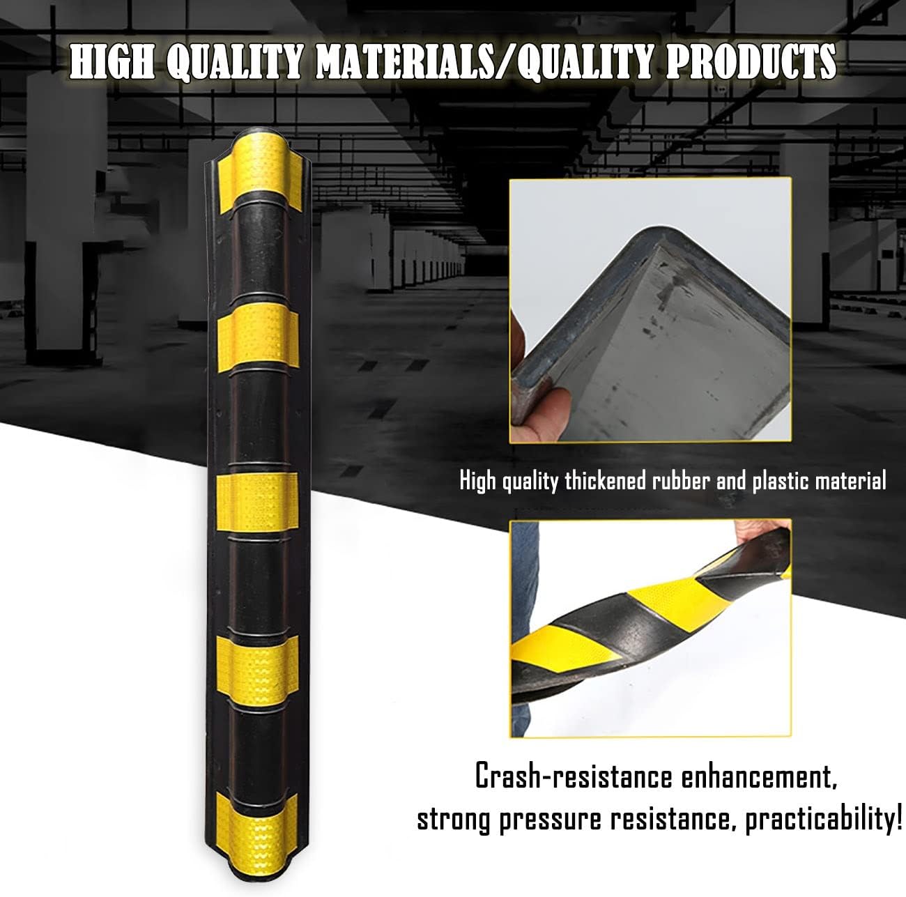 Rounded Corner Garages Wall Protector, Rubber Reflective Wall Corner Guard for Parking Columns/Garages, Edge Bumpers Strip for Parking Columns (Size : 23.6 * 4.0IN/60 * 10CM)