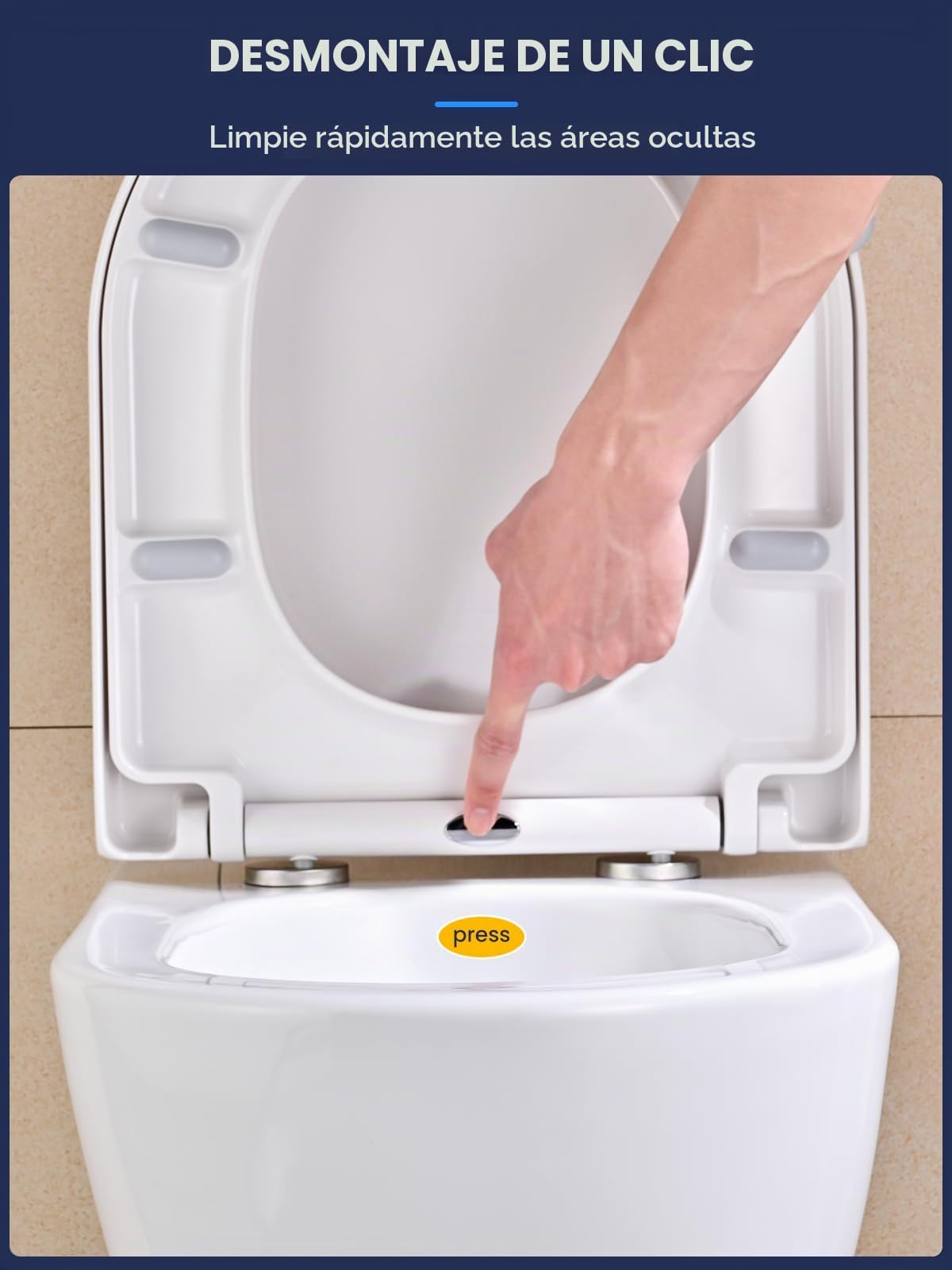 Tapa WC Universal, YEAUPE PRO Asiento de Inodoro de Cierre Suave en Forma de D con Liberación Rápida para una Fácil Limpieza, Blanco, 43 x 36 CM